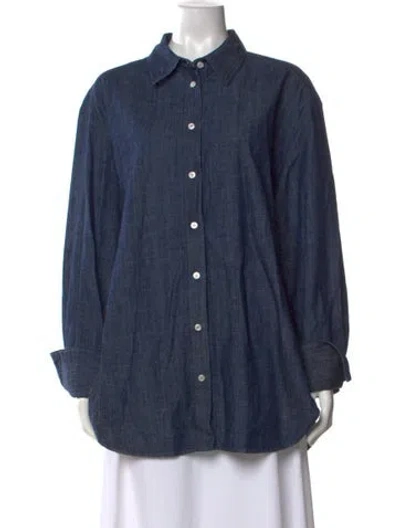 Pre-owned Another Tomorrow Long Sleeve Button-up Top In Blue