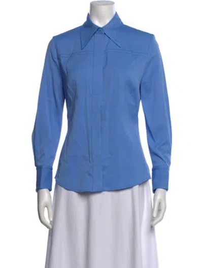 Pre-owned Another Tomorrow Long Sleeve Button-up Top In Blue