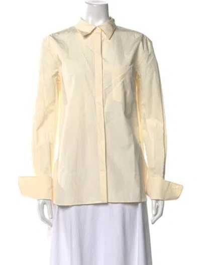 Pre-owned Another Tomorrow Long Sleeve Button-up Top In Neutral