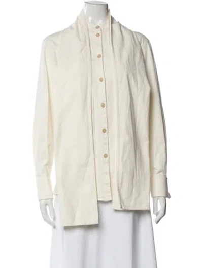 Pre-owned Another Tomorrow Long Sleeve Button-up Top In Neutrals