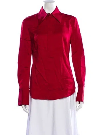 Pre-owned Another Tomorrow Long Sleeve Button-up Top In Pink