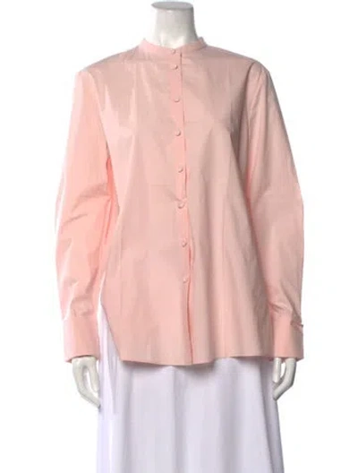 Pre-owned Another Tomorrow Long Sleeve Button-up Top In Pink