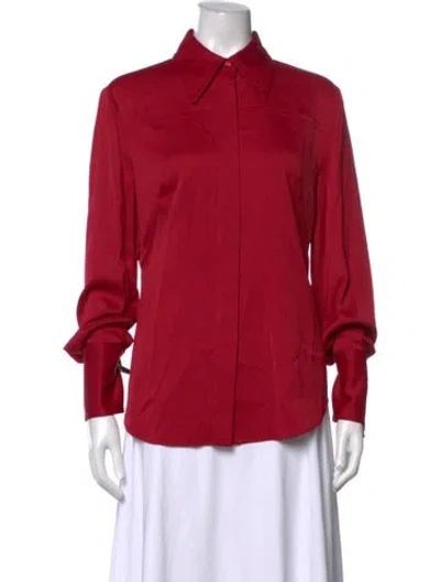 Pre-owned Another Tomorrow Long Sleeve Button-up Top In Red