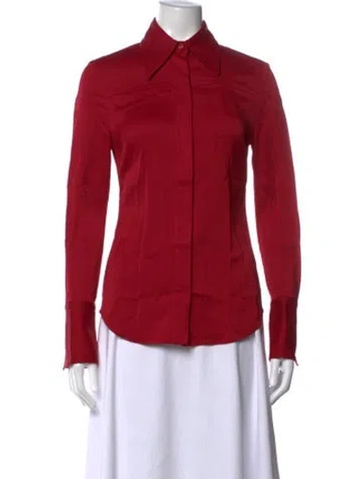 Pre-owned Another Tomorrow Long Sleeve Button-up Top W/ Tags In Red