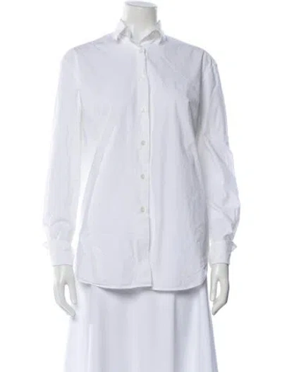 Pre-owned Another Tomorrow Long Sleeve Button-up Top In White