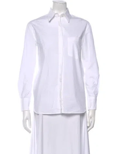 Pre-owned Another Tomorrow Long Sleeve Button-up Top In White