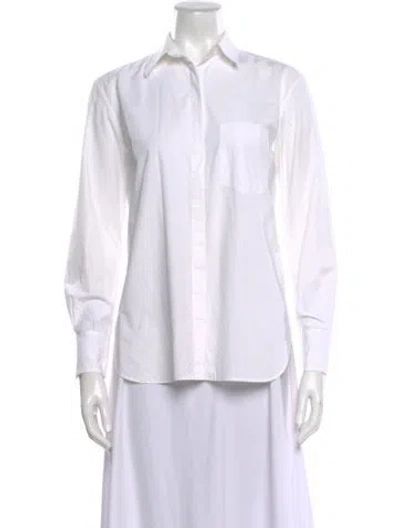 Pre-owned Another Tomorrow Long Sleeve Button-up Top In White