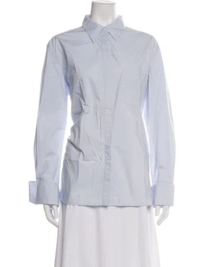 Pre-owned Another Tomorrow Long Sleeve Button-up Top In White