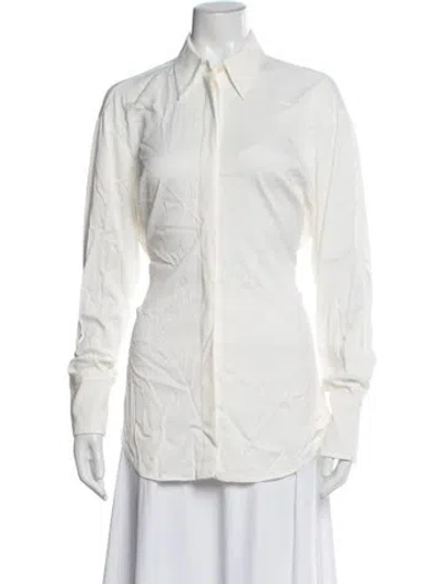 Pre-owned Another Tomorrow Long Sleeve Button-up Top In White