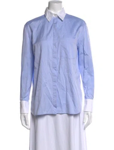 Pre-owned Another Tomorrow Long Sleeve Button-up Top In White