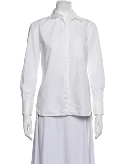 Pre-owned Another Tomorrow Long Sleeve Button-up Top In White