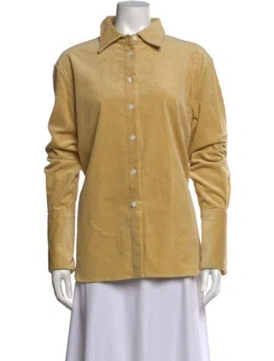 Pre-owned Another Tomorrow Long Sleeve Button-up Top In Yellow