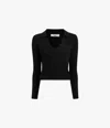 Another Tomorrow Long-sleeve Knitted Polo Top In Black