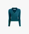 Another Tomorrow Long Sleeve Polo Top In Petrol