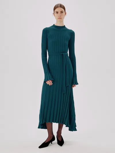 Another Tomorrow Long Sleeve Rib Flare Dress In Petrol