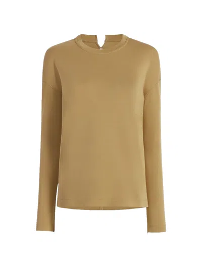 Another Tomorrow Luxe Seamed Long-sleeve Top In Brown