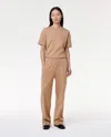 Another Tomorrow Luxe Seamed Short Sleeve In Hazelnut