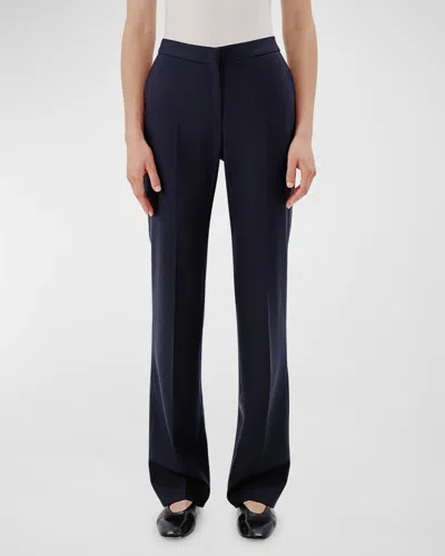 Another Tomorrow Merino Wool Classic Trousers In Navy