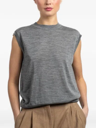 Another Tomorrow Merino-wool Top In Gray