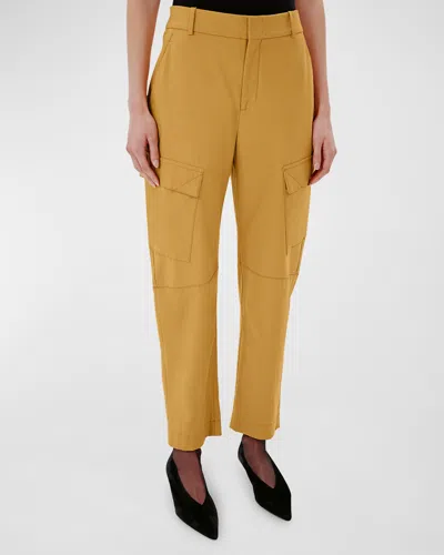 Another Tomorrow Mid-rise Curved Straight-leg Ankle Cargo Trousers In Goldenrod