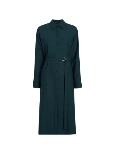 Another Tomorrow Midi Belted Merino Wool Shirt Dress In Multi