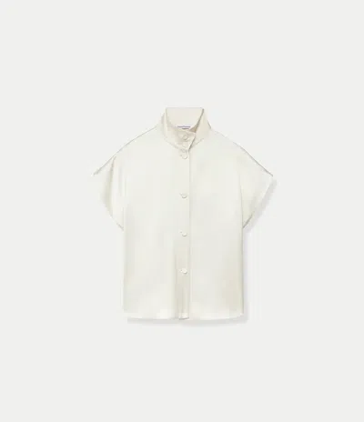 Another Tomorrow Mock Neck Buttoned Top In Cream