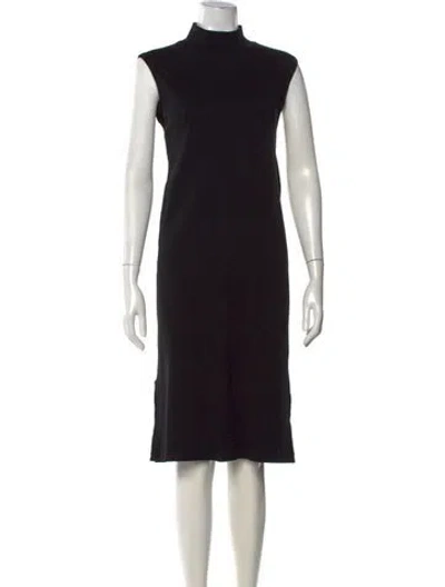 Pre-owned Another Tomorrow Mock Neck Knee-length Dress In Black