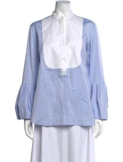 Pre-owned Another Tomorrow Mock Neck Long Sleeve Button-up Top In White
