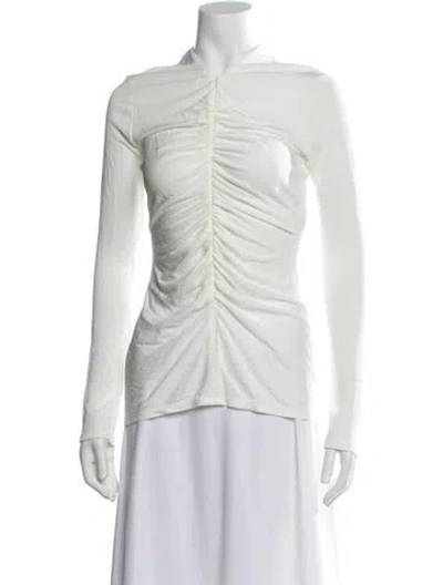 Pre-owned Another Tomorrow Mock Neck Long Sleeve Top In White