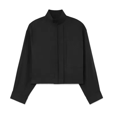 Another Tomorrow Mock-neck Pleat Shirt In Black