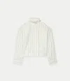 Another Tomorrow Stripe Stand-collar Crop Linen Shirt In Black/off White