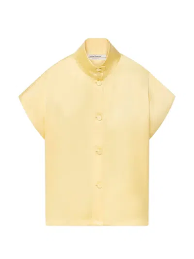 Another Tomorrow Mock-neck Buttoned Top In Yellow