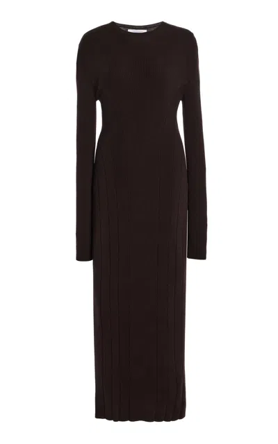 Another Tomorrow Rib Knitwear Dress In Brown