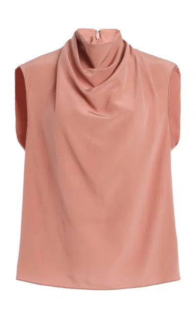 Another Tomorrow Silk Draped Top In Brown