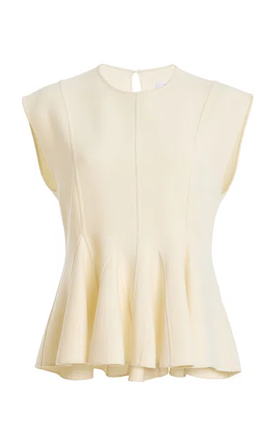 Another Tomorrow Double Face Godet Stretch-wool Top In Neutral