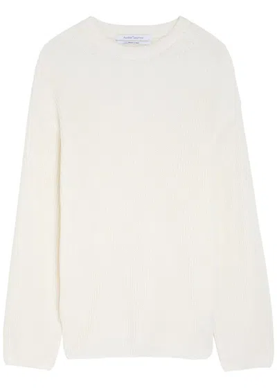 Another Tomorrow Open-knit Cotton And Linen-blend Jumper In White