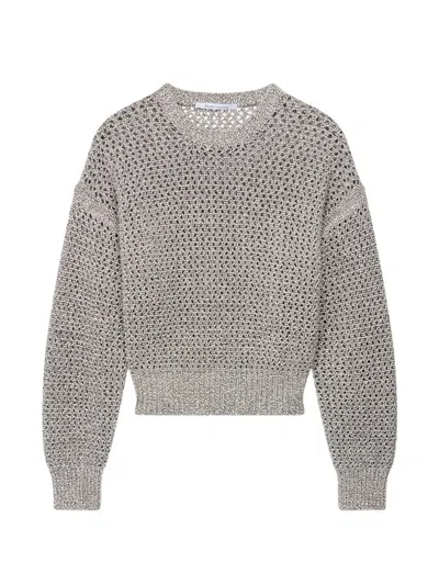 Another Tomorrow Open-knit Crew-neck Sweater In Gray