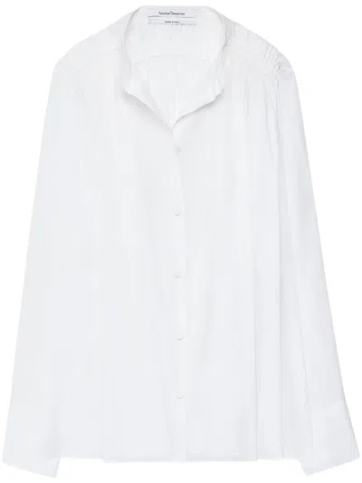 Another Tomorrow Gathered Organic Cotton-voile Shirt In Off White