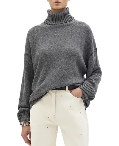Another Tomorrow Oversized Luxe Turtleneck Sweater In Gray