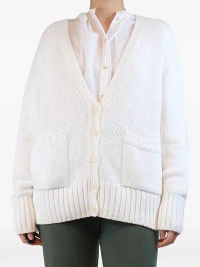 Pre-owned Another Tomorrow Oversized V-neck Cardigan In White
