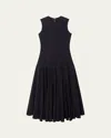 Another Tomorrow Paneled Drop-waist Flare Maxi Dress In Black