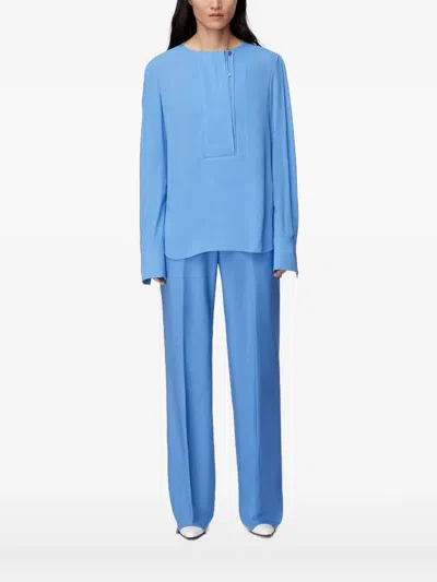Another Tomorrow Panelled Silk-georgette-feel Blouse In Blue