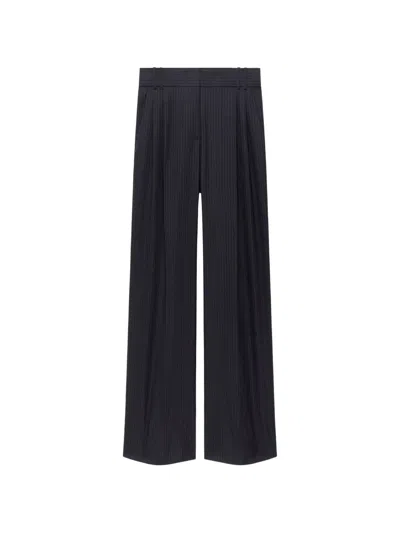 Another Tomorrow Pinstripe Pleated Trousers In Blue