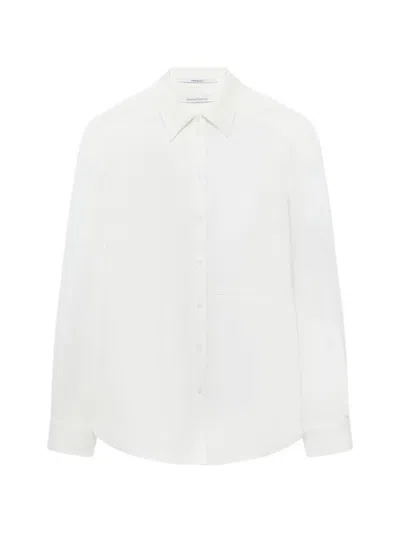 Another Tomorrow Pleat-back Hemp-blend Shirt In White