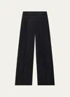 Another Tomorrow Pleated Front Wide-leg Linen Trousers In Black