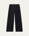 Another Tomorrow Pleated Front Wide-leg Linen Trousers In White