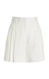 Another Tomorrow Pleated Linen Shorts In White