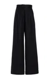 Another Tomorrow Pleated Linen Wide-leg Pants In Black