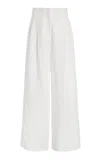 Another Tomorrow Pleated Linen Wide-leg Pants In White