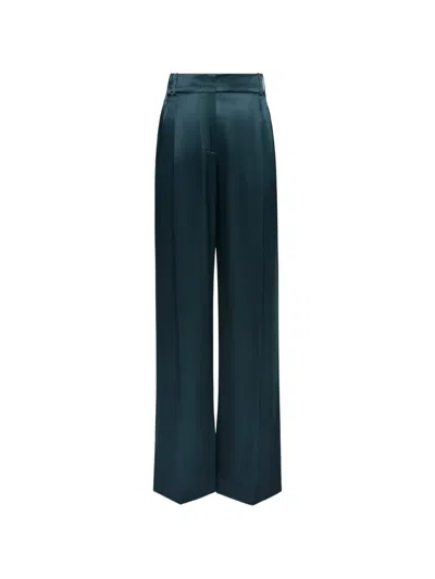 Another Tomorrow Pleated Satin Trousers In Blue